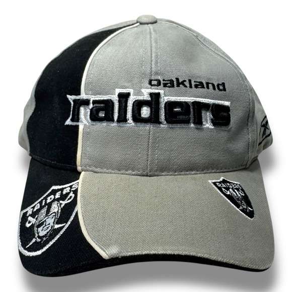 Reebok Other - Vintage Oakland Raiders Reebok Strapback Sports Hat NFL 90s Black Gray Pinwheel